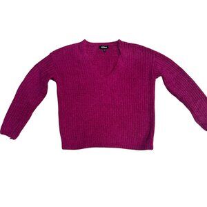Express Fuchsia Chenille V-Neck Sweater – Size S – Excellent Condition